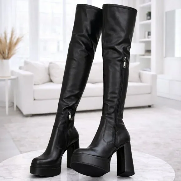 Thigh-High Black Platform Boots β Double Sole - Picture 15 of 15